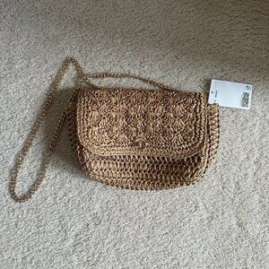 NWT H&M Straw Raffia Crossbody Shoulder Bag Gold Chain